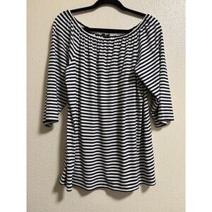 J. Jill Wearever Women's Size M Off The Shoulder Striped Top Coastal Nautical